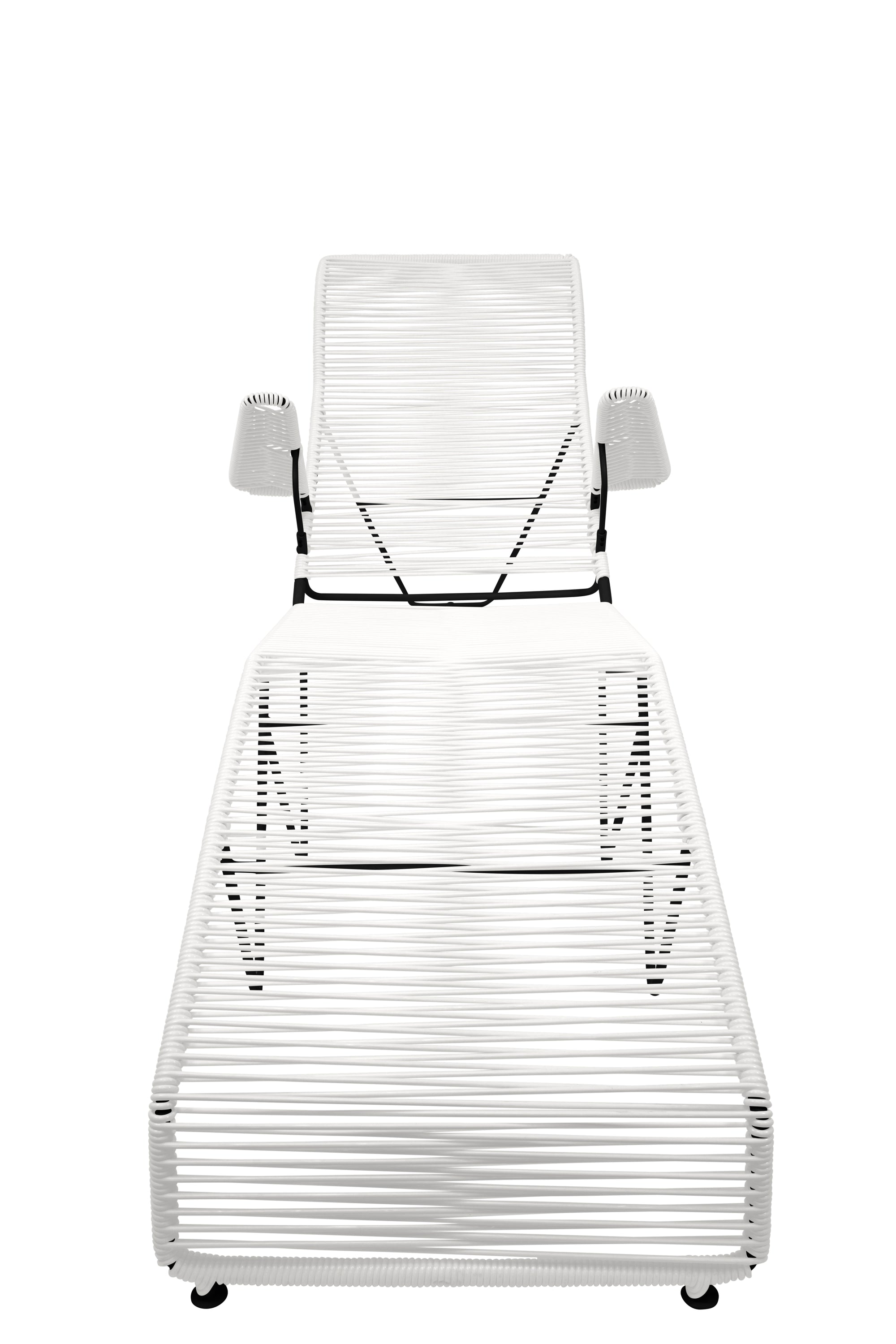 Asereno Vinyl Chaise Lounger in a stylish outdoor setting, showcasing its sleek design and durable material.