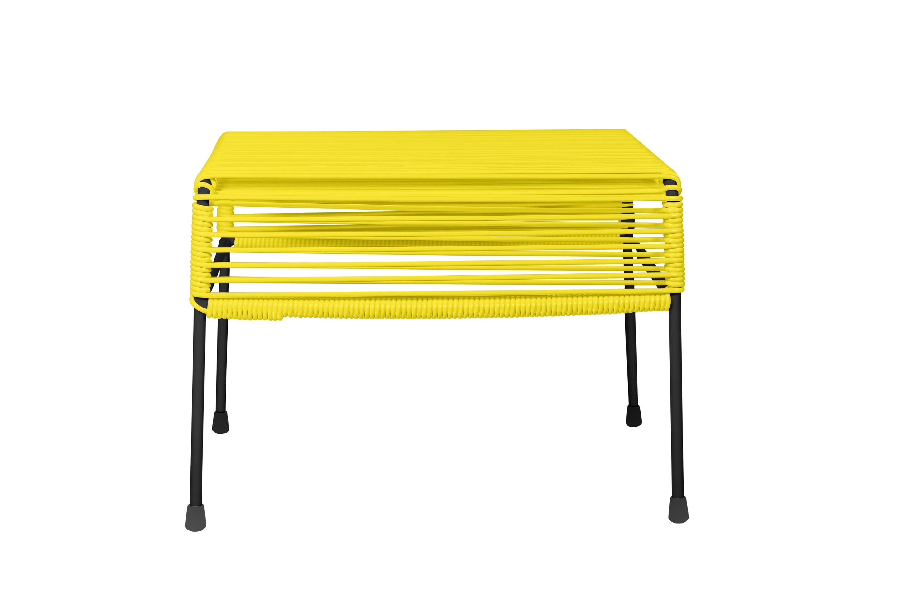 Stylish Atom Ottoman in vibrant colors with a powder-coated steel frame, perfect for indoor and outdoor use.