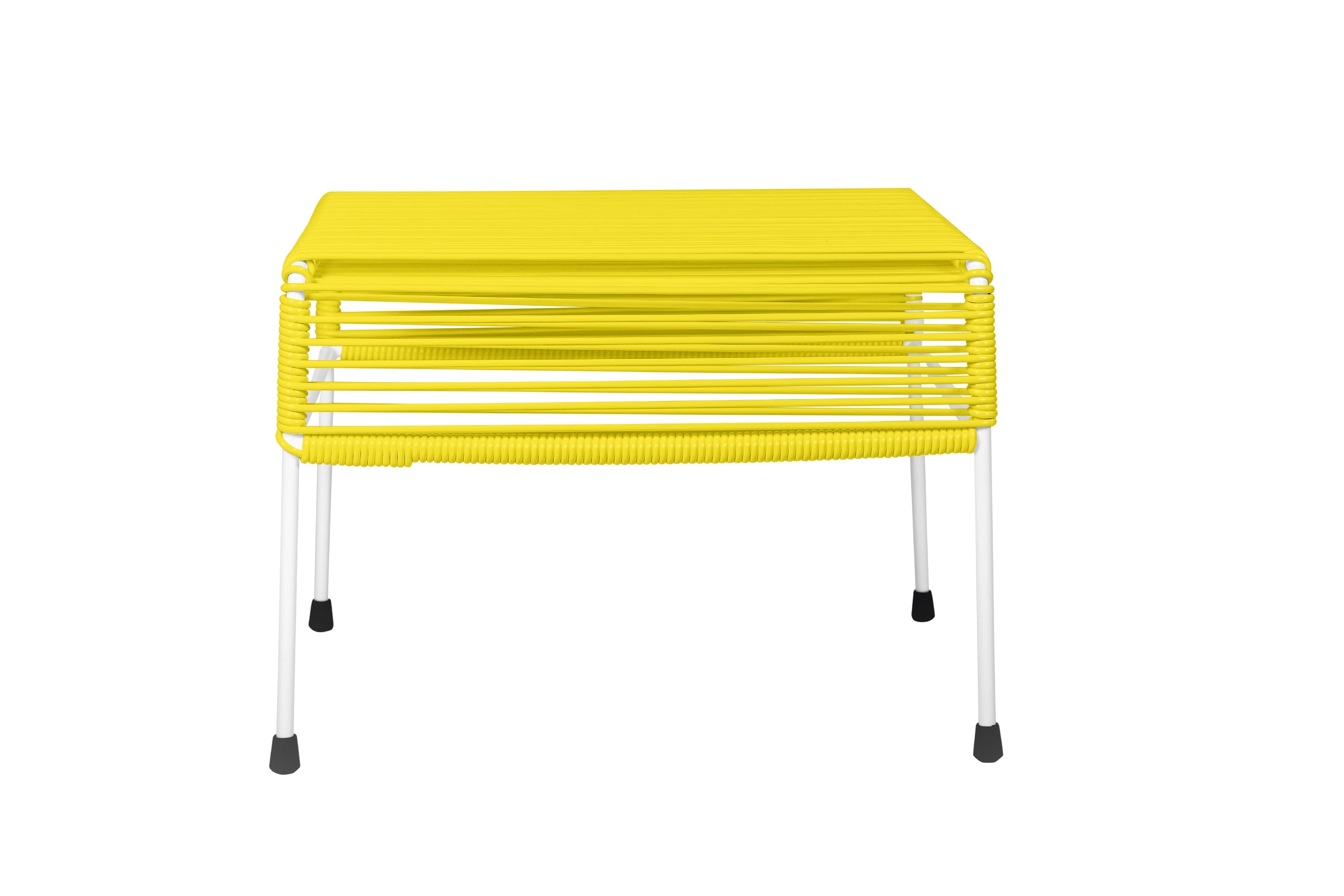 Stylish Atom Ottoman in vibrant colors with a powder-coated steel frame, perfect for indoor and outdoor use.