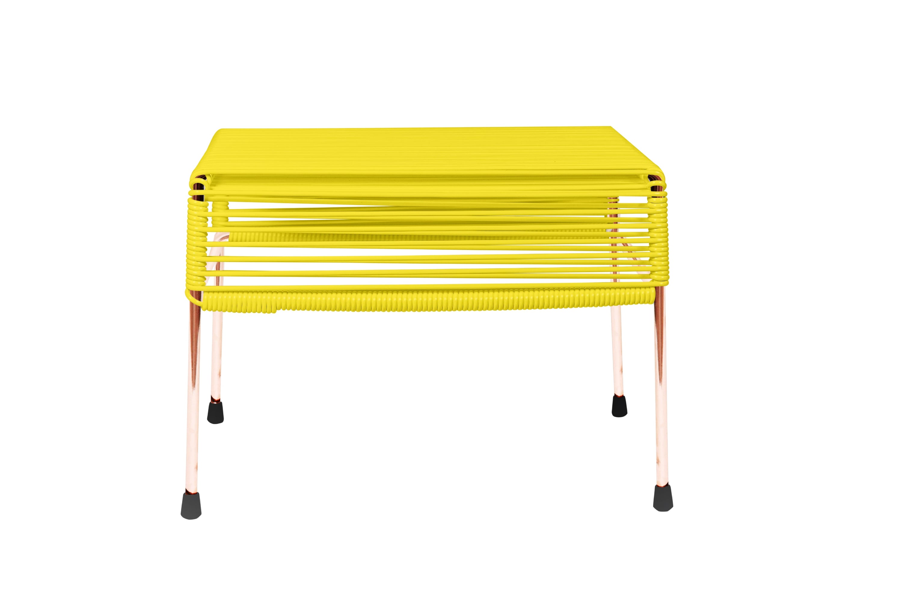 Stylish Atom Ottoman in vibrant colors with a powder-coated steel frame, perfect for indoor and outdoor use.