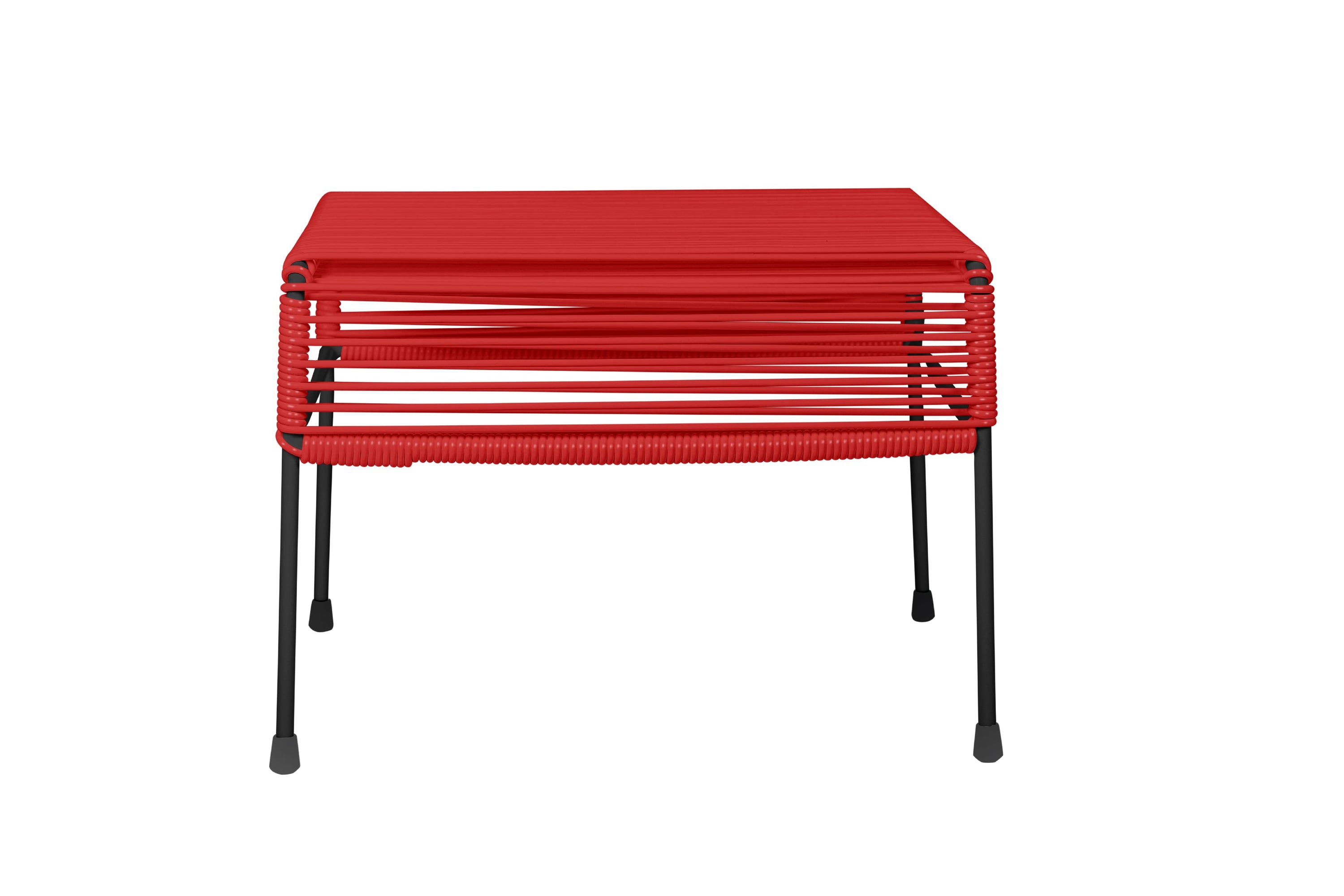 Stylish Atom Ottoman in vibrant colors with a powder-coated steel frame, perfect for indoor and outdoor use.