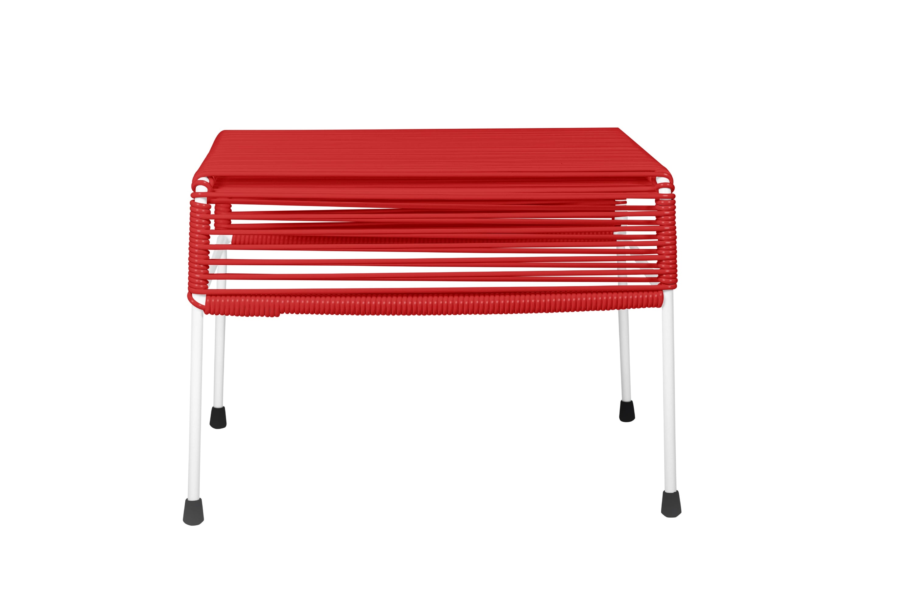 Stylish Atom Ottoman in vibrant colors with a powder-coated steel frame, perfect for indoor and outdoor use.