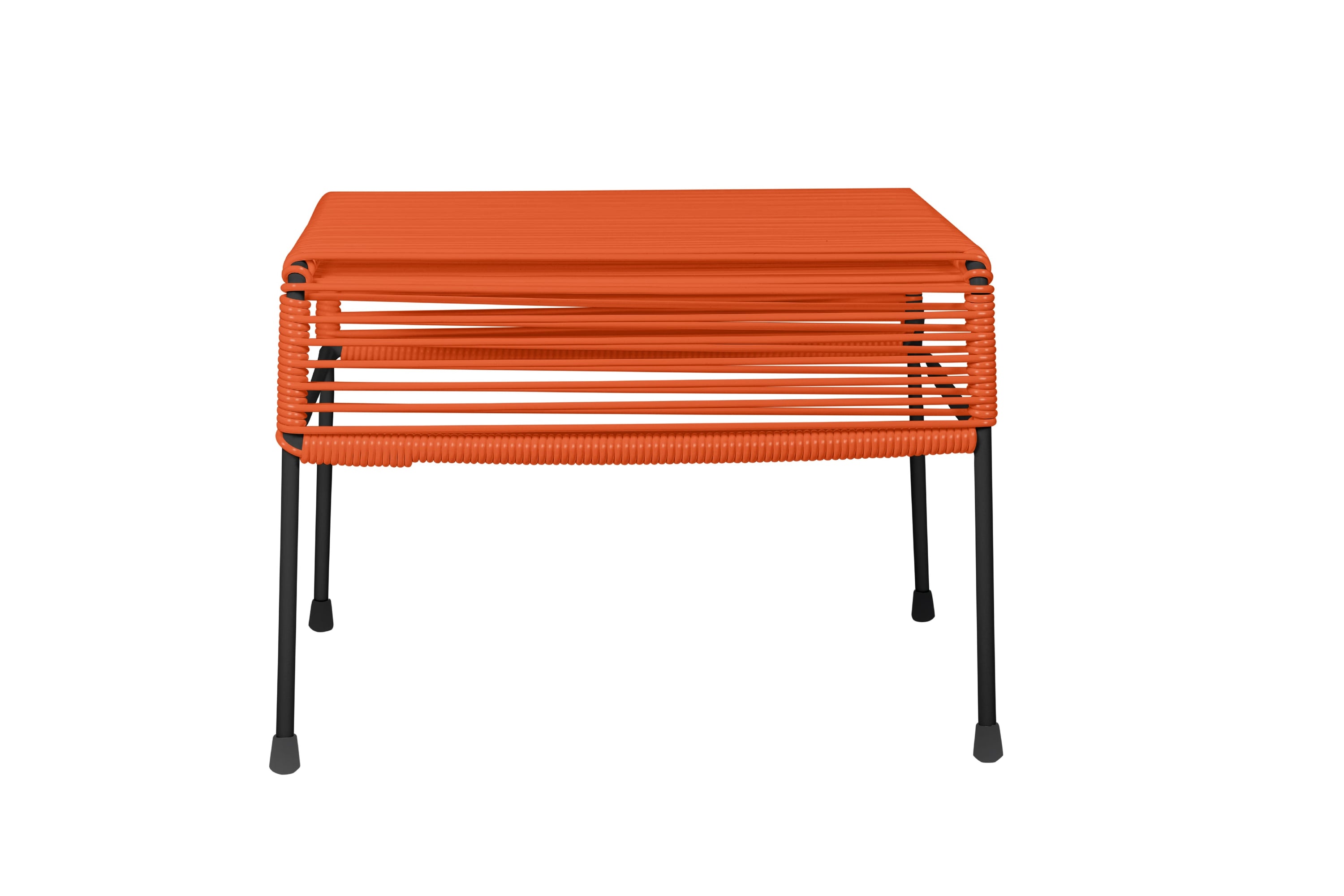 Stylish Atom Ottoman in vibrant colors with a powder-coated steel frame, perfect for indoor and outdoor use.