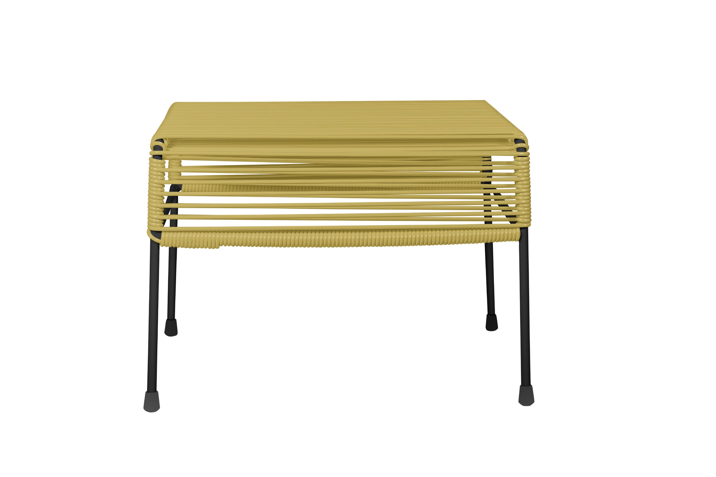 Stylish Atom Ottoman in vibrant colors with a powder-coated steel frame, perfect for indoor and outdoor use.