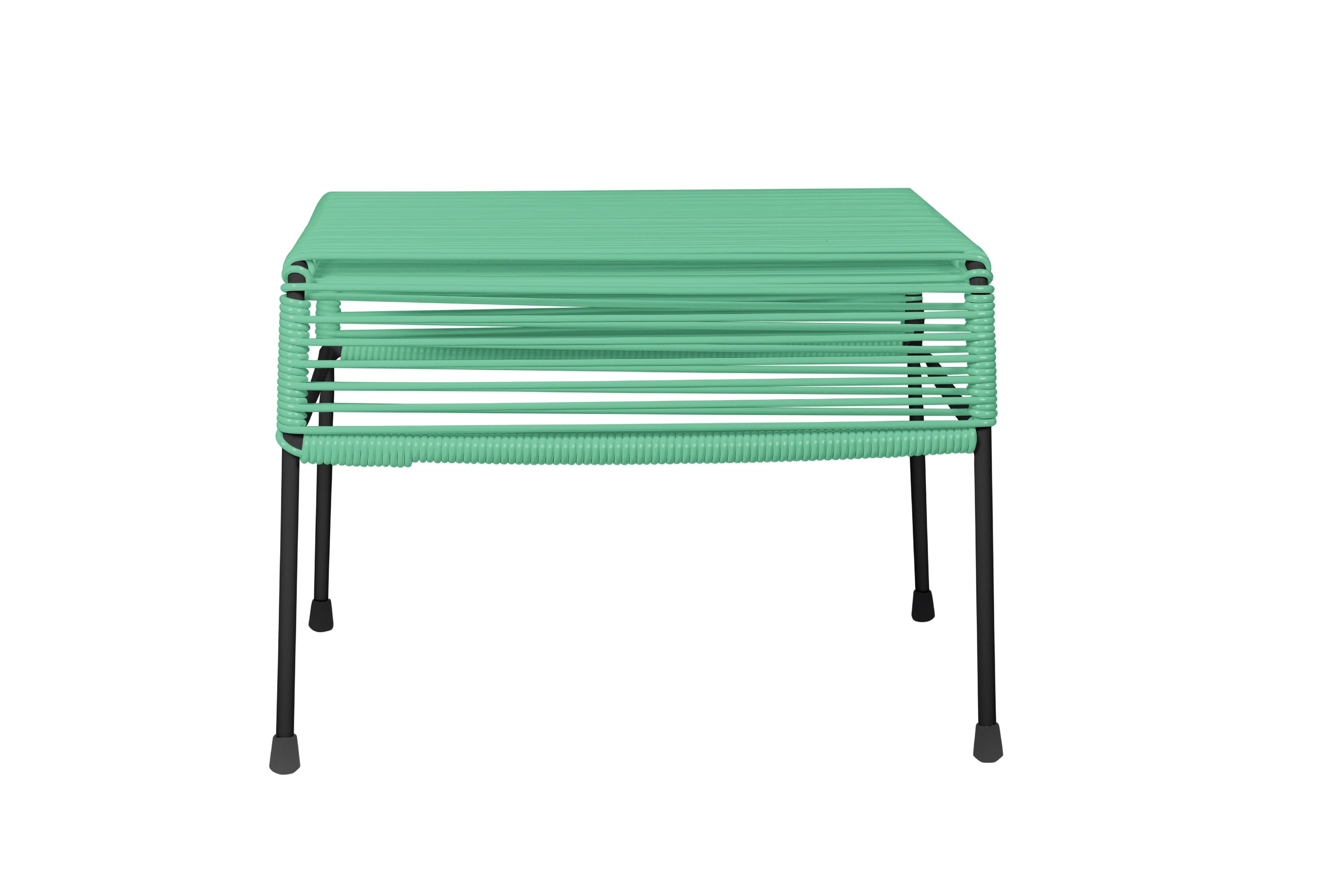 Stylish Atom Ottoman in vibrant colors with a powder-coated steel frame, perfect for indoor and outdoor use.