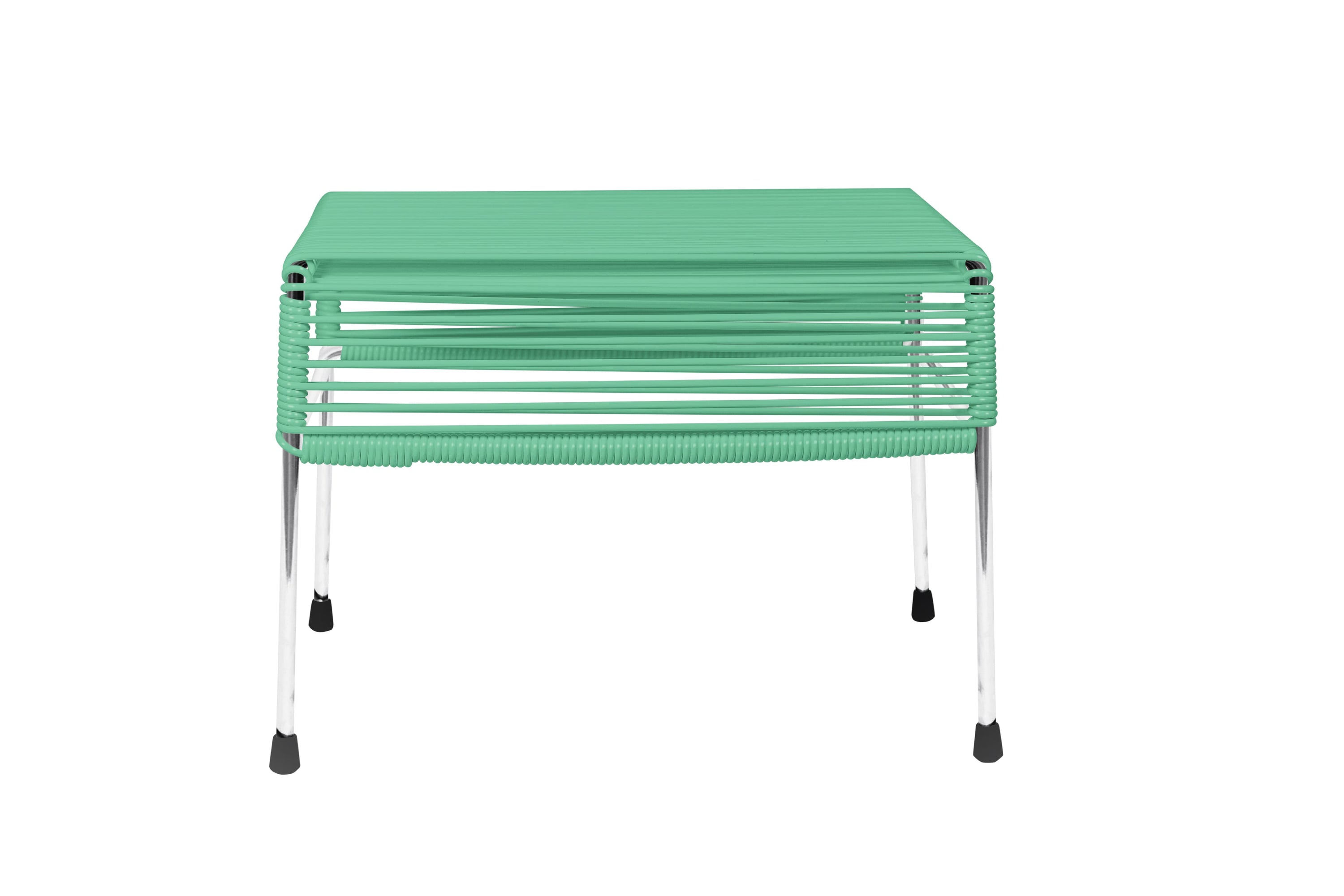 Stylish Atom Ottoman in vibrant colors with a powder-coated steel frame, perfect for indoor and outdoor use.