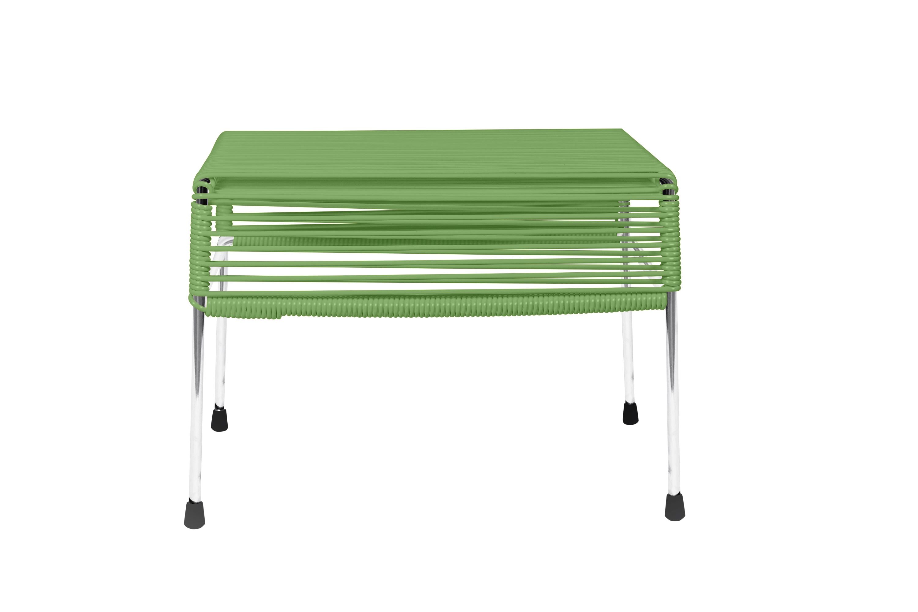 Stylish Atom Ottoman in vibrant colors with a powder-coated steel frame, perfect for indoor and outdoor use.