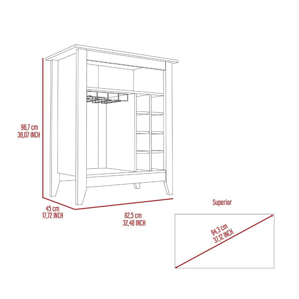 Castle Bar Cabinet in Carbon Espresso finish with six wine cubbies and an open shelf, elegantly designed for wine storage.