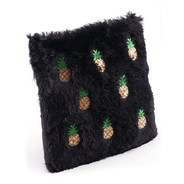 Black and gold pineapple cozy pillow with luxurious design, perfect for home decor.