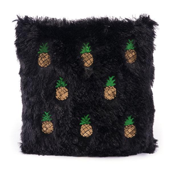 Black and gold pineapple cozy pillow with luxurious design, perfect for home decor.