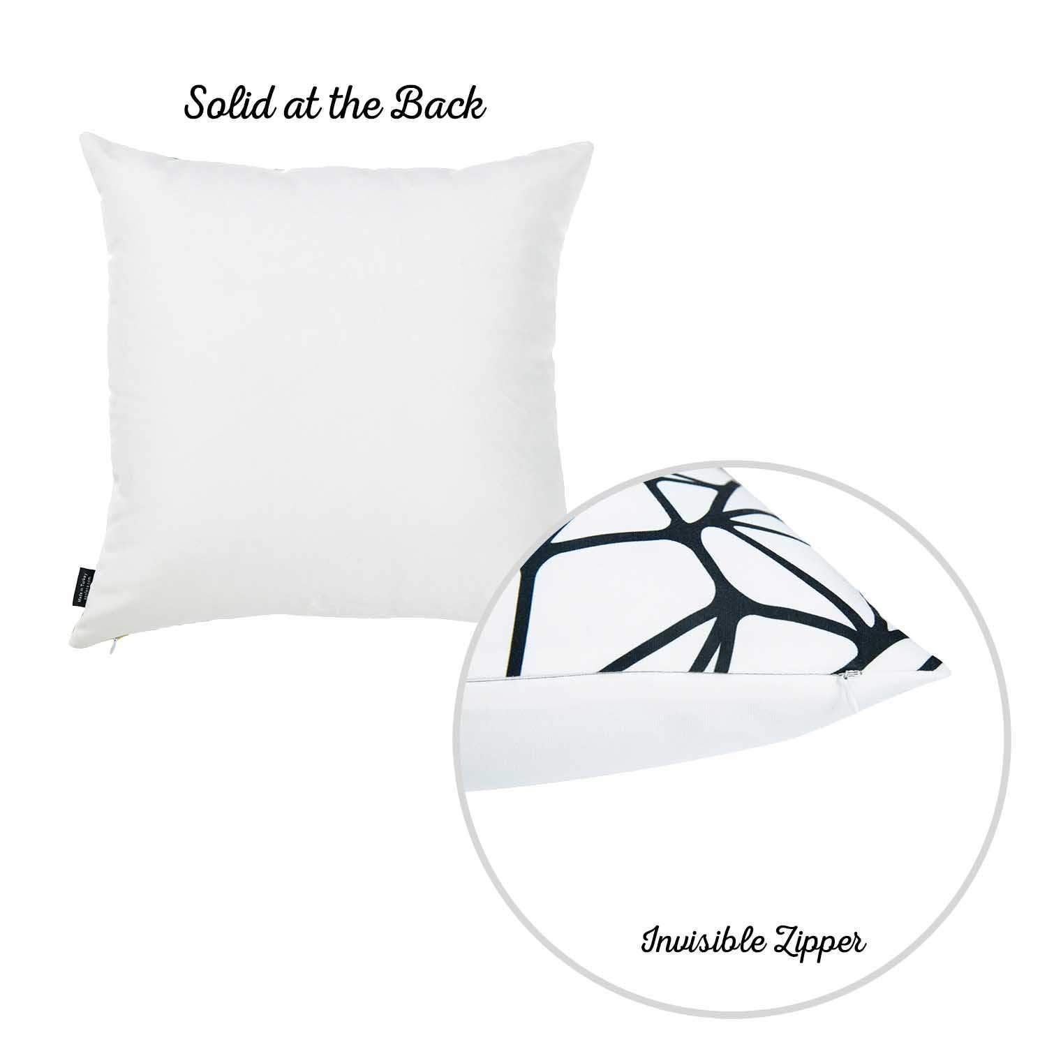 Black and white abstract geometric decorative throw pillow cover with hidden zipper and solid white back.