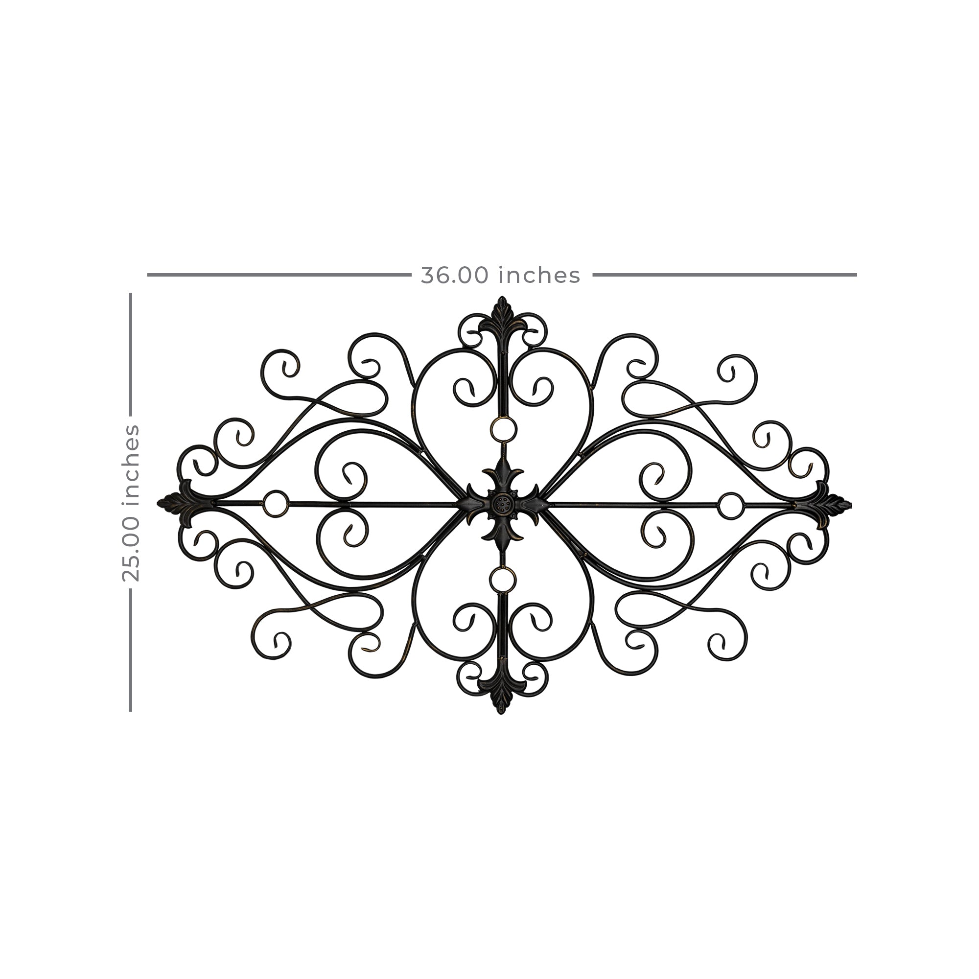 Black Traditional Metal Scroll Wall Decor featuring intricate filigree details and a bronze finish, perfect for enhancing home interiors.