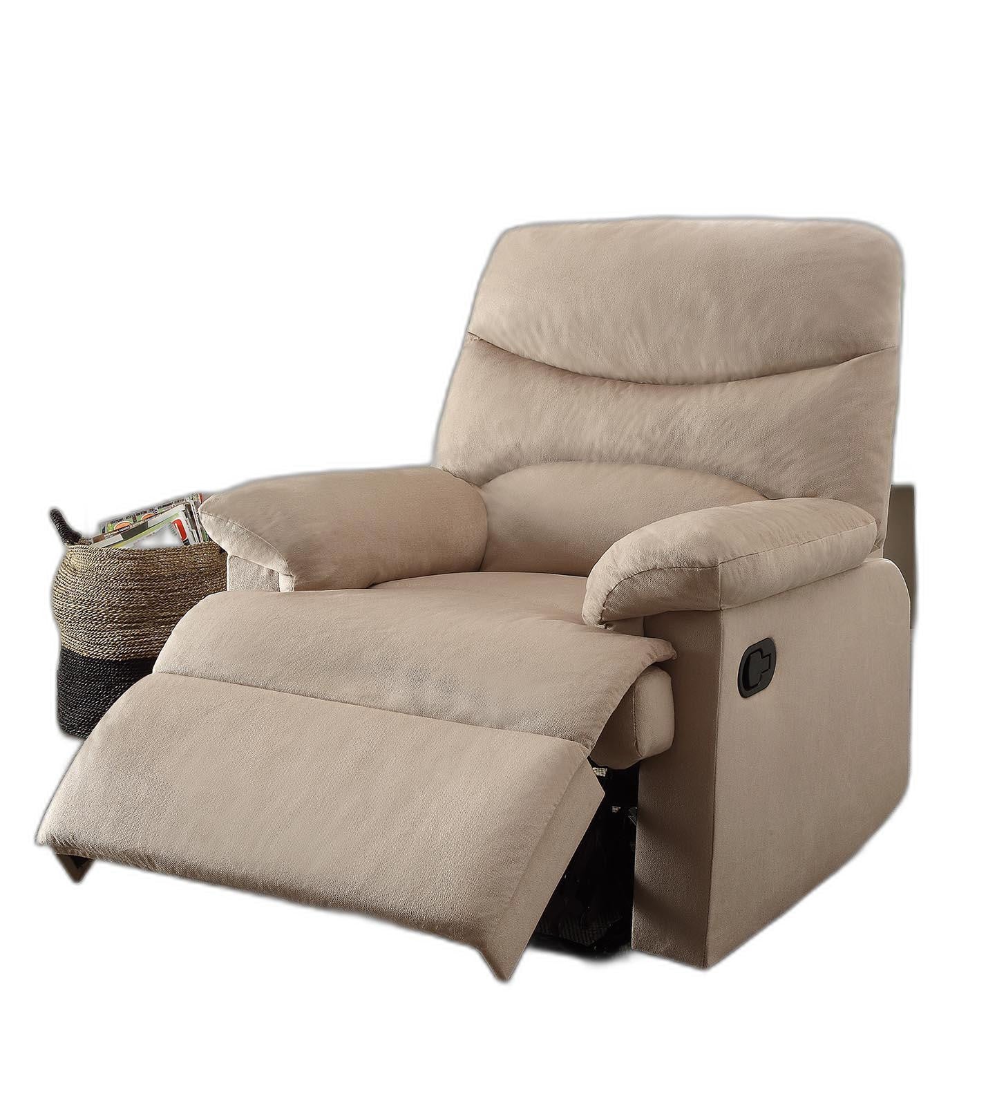 Blue woven fabric upholstered recliner with a smooth seat cushion and external reclining handle, showcasing its stylish design and comfort.