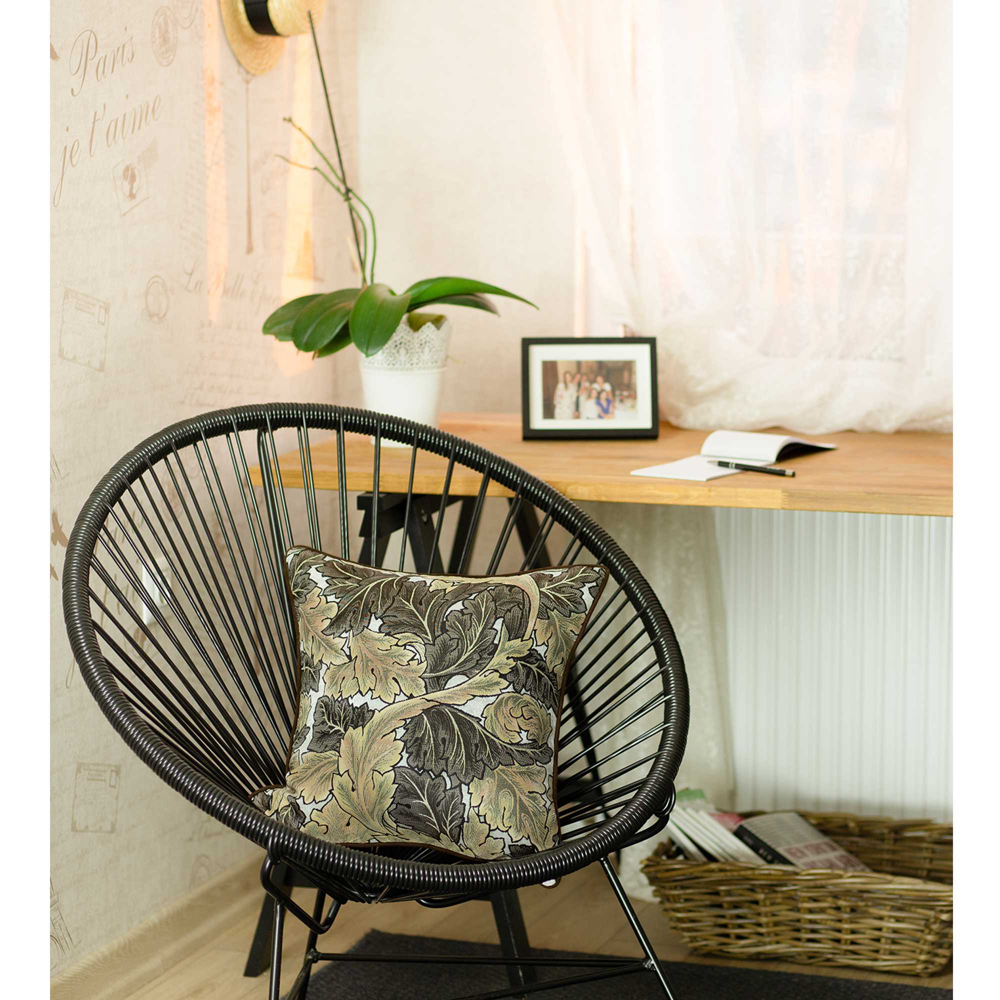 Brown Maple Leaf Decorative Throw Pillow Cover featuring luxurious jacquard fabric with a hidden zipper closure and brown binding edges.