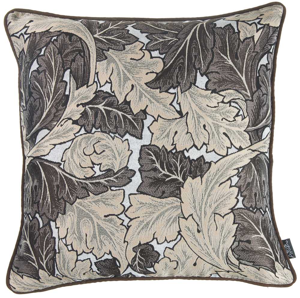 Brown Maple Leaf Decorative Throw Pillow Cover featuring luxurious jacquard fabric with a hidden zipper closure and brown binding edges.