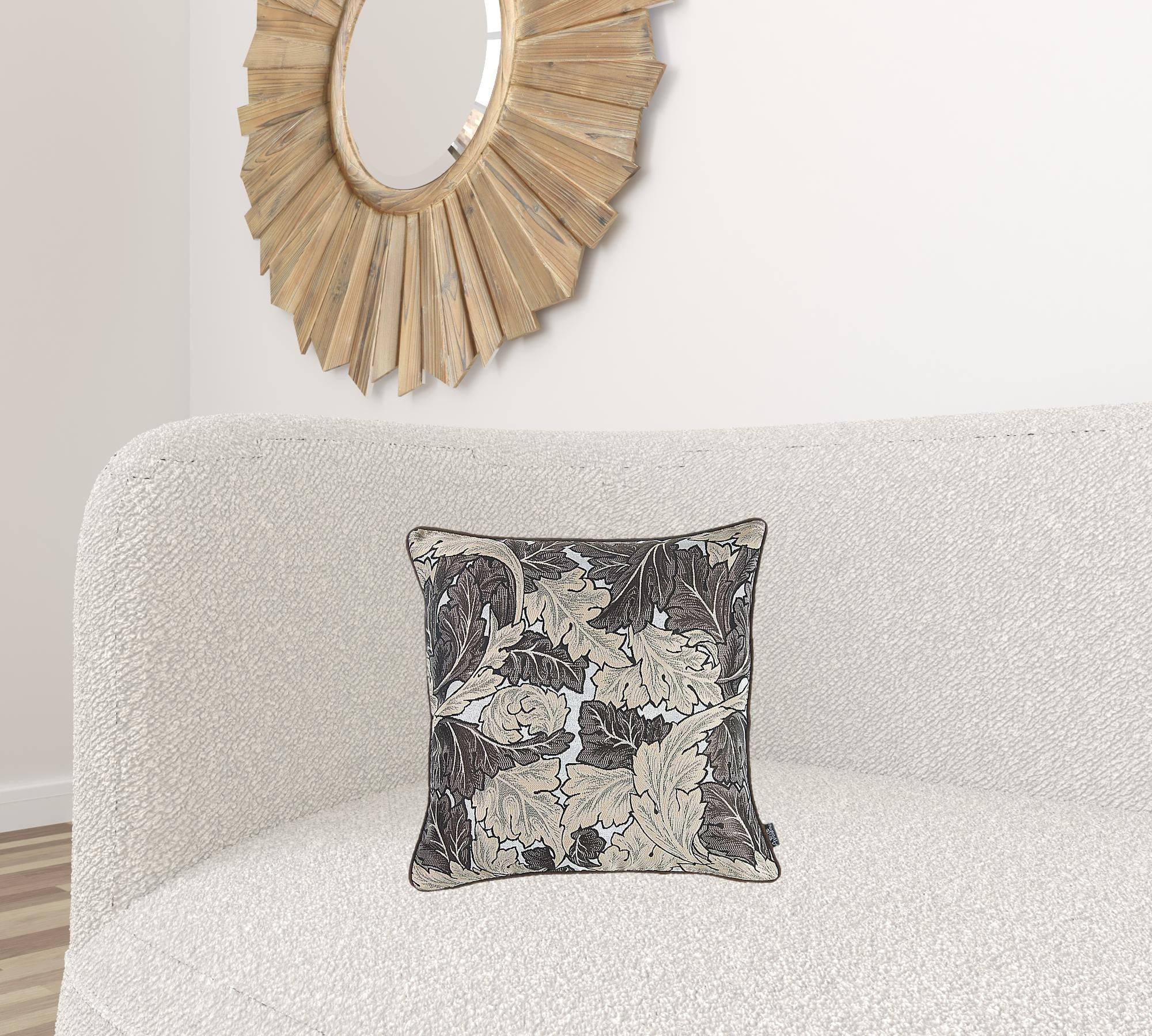 Brown Maple Leaf Decorative Throw Pillow Cover featuring luxurious jacquard fabric with a hidden zipper closure and brown binding edges.