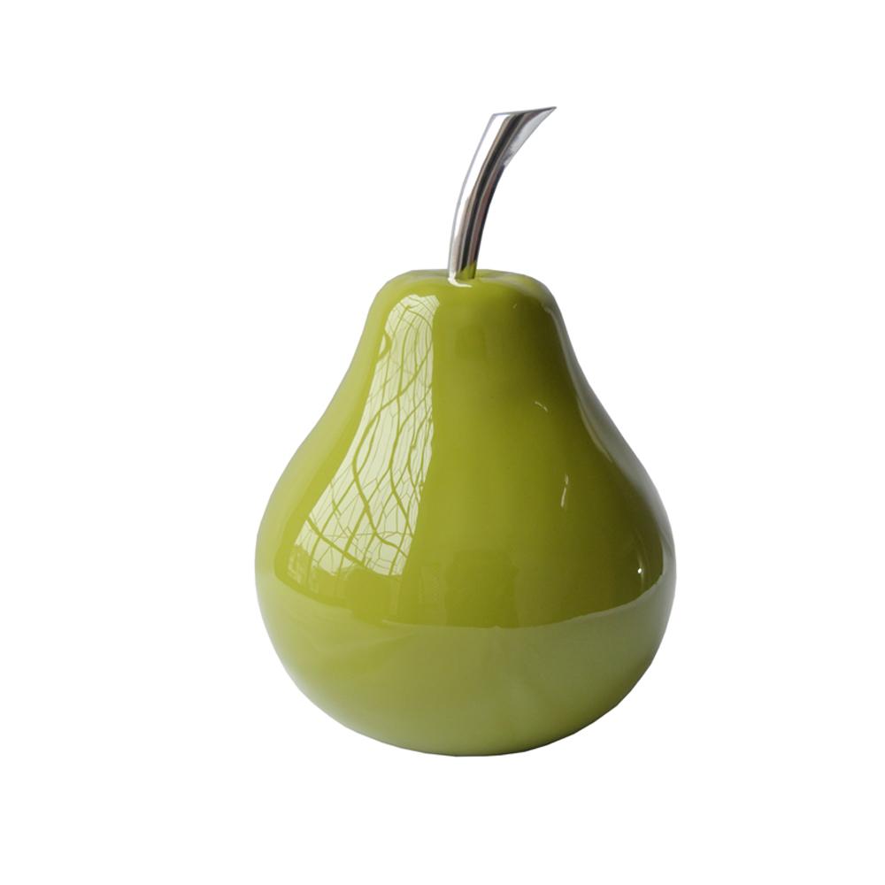 Buffed Green Pear accent piece made of high-grade aluminum with shiny baked enamel coating, showcasing a modern and elegant design.