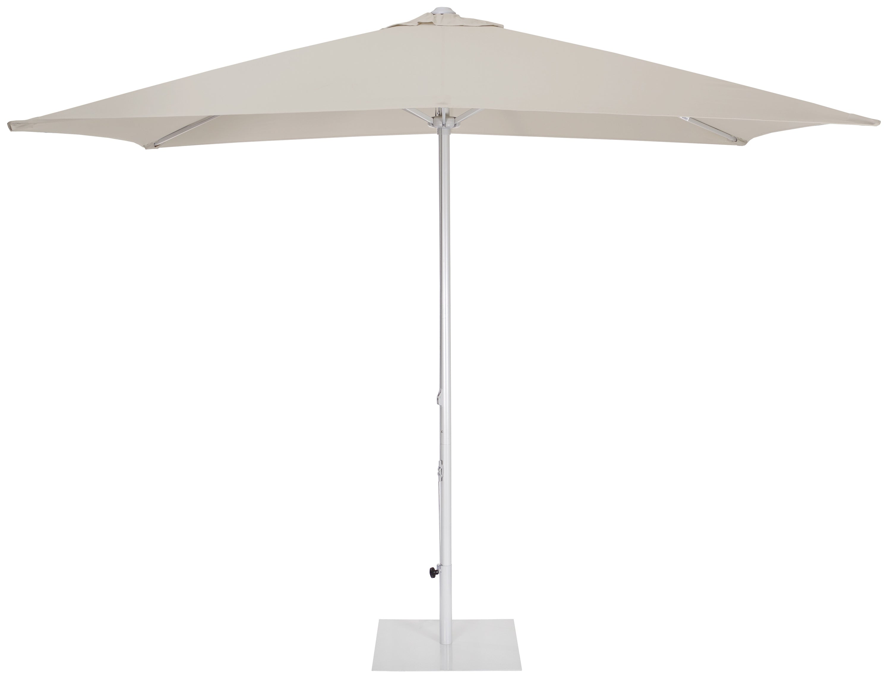 Vigo Central Pole Umbrella in grey laquered aluminium with OLEFIN fabric, showcasing its elegant design and sturdy structure.