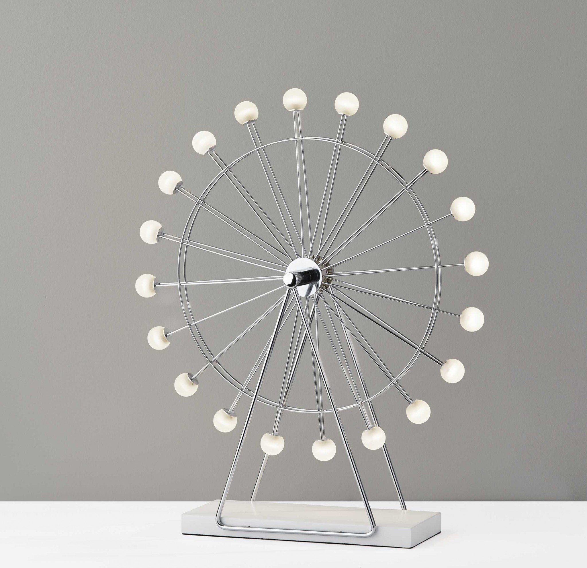 Chrome Ferris Wheel Large Table Lamp with rotating globe shades, perfect for ambient lighting.