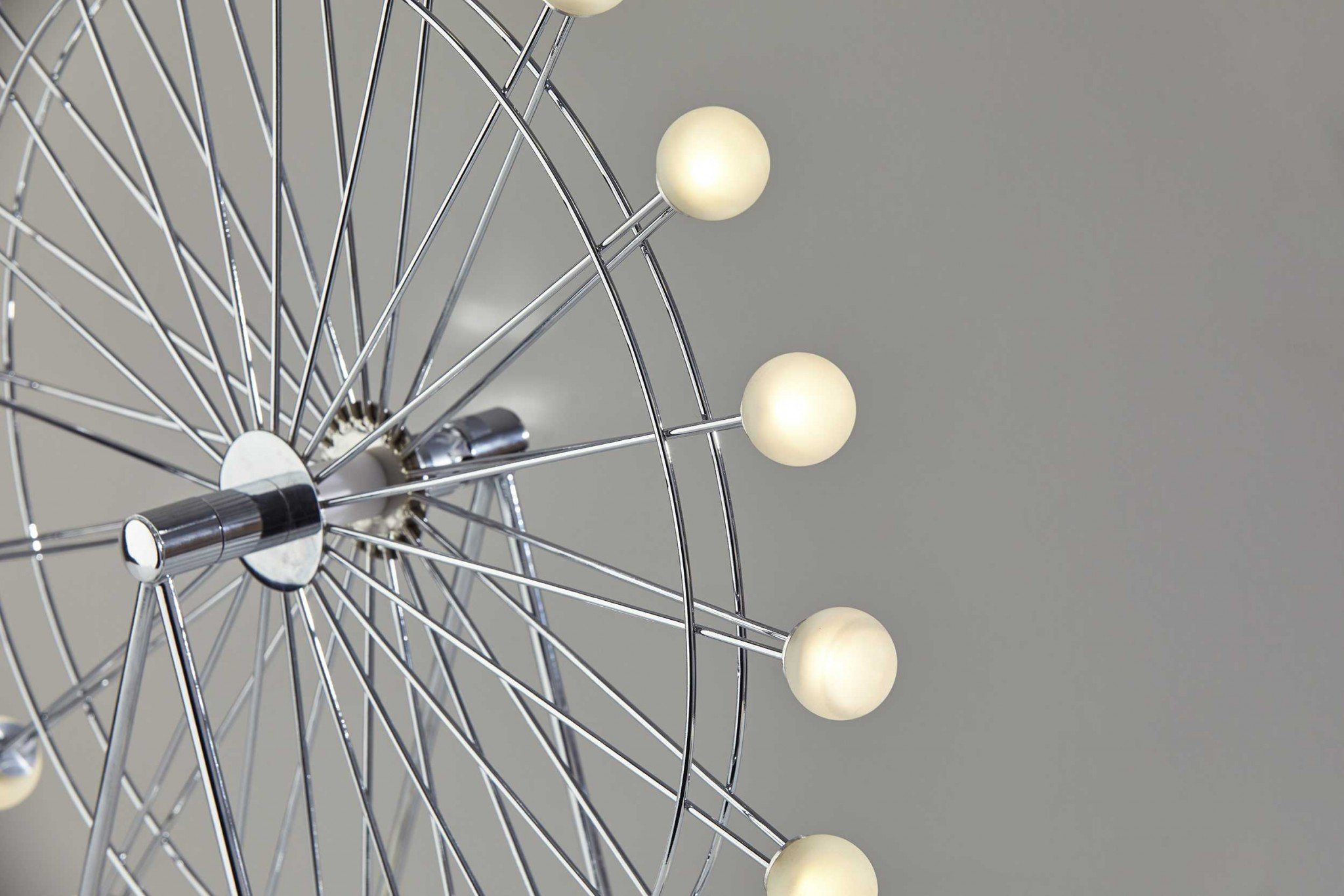 Chrome Ferris Wheel Large Table Lamp with rotating globe shades, perfect for ambient lighting.