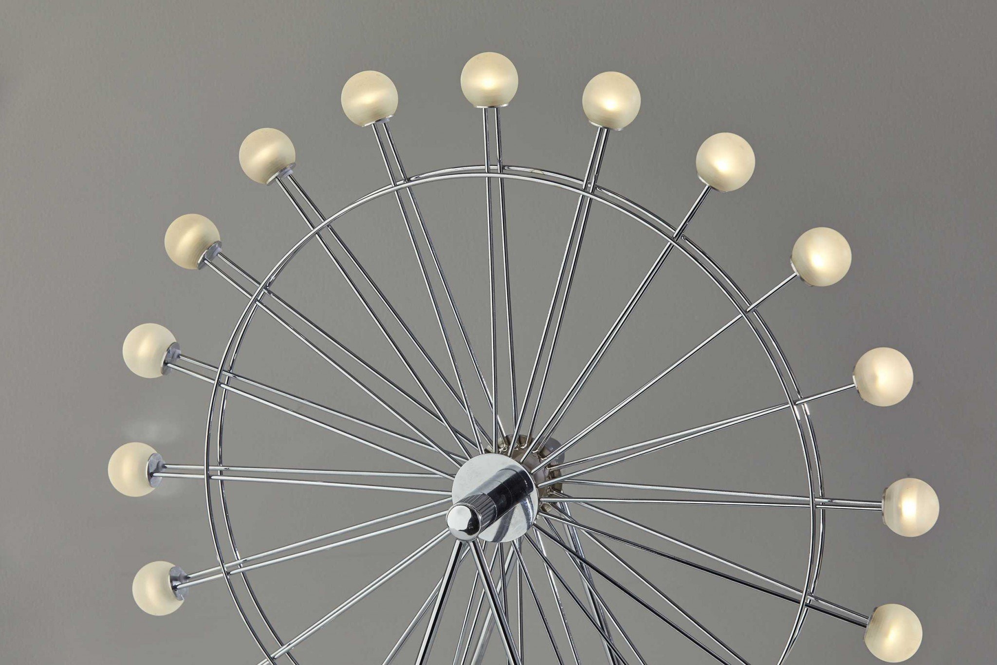 Chrome Ferris Wheel Large Table Lamp with rotating globe shades, perfect for ambient lighting.