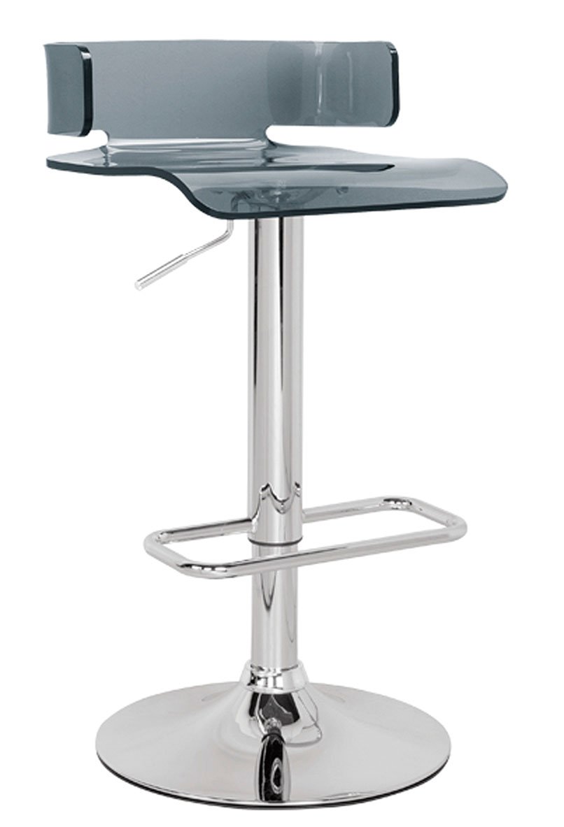 Chrome Swivel Adjustable Bar Stool with low curved backrest and metal tube base, showcasing its modern design and adjustable height feature.