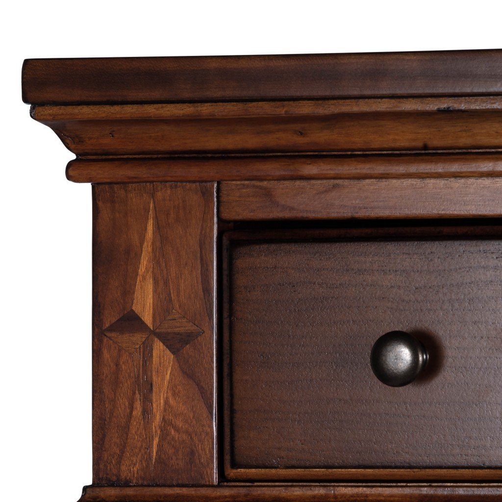 Classic Olive Ash Burl Secretary desk featuring cherry veneer finish, antique brass knobs, and decorative inlay designs.