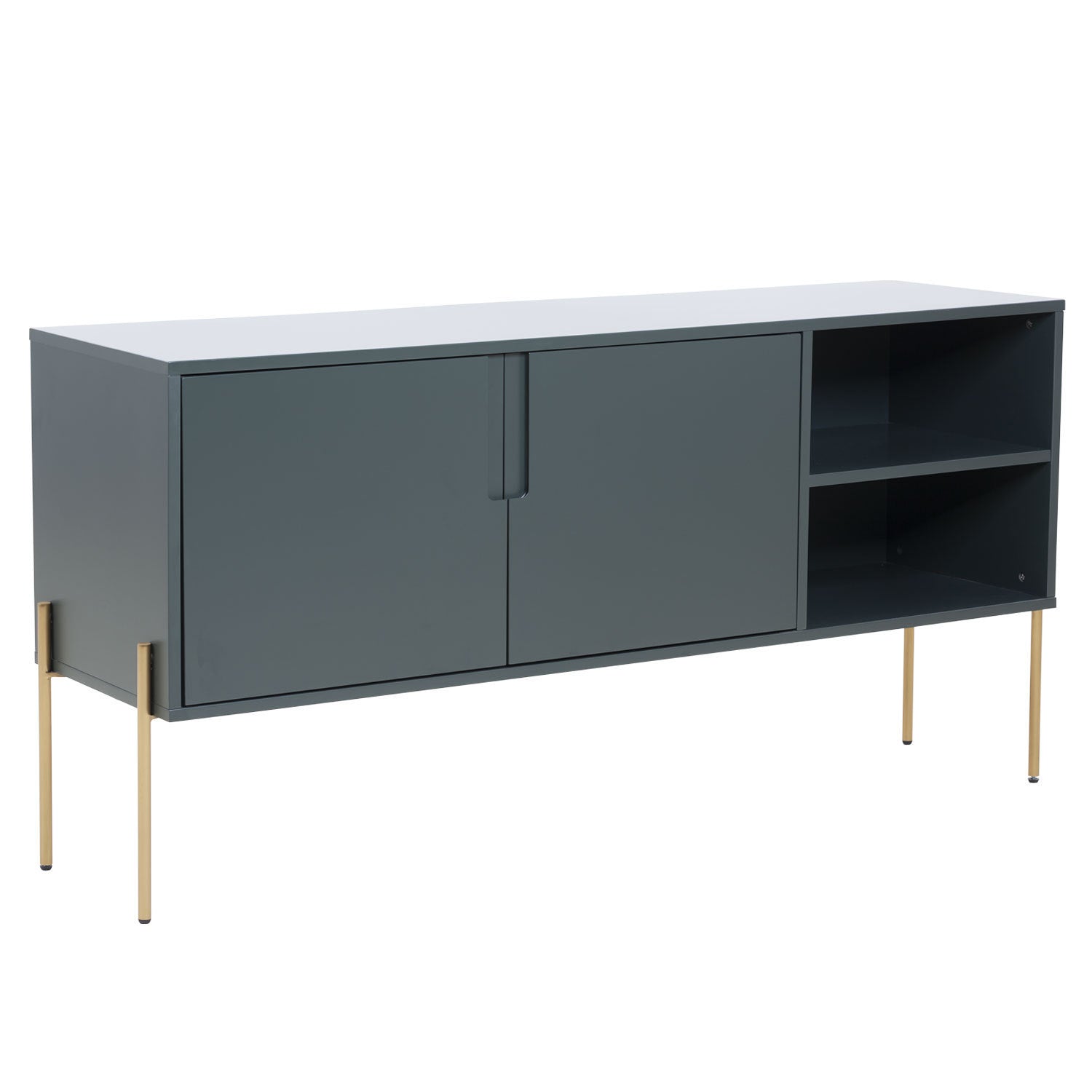 COMBO mid century Sideboard Buffet Table in green with gold stainless steel feet, showcasing ample storage and stylish design.