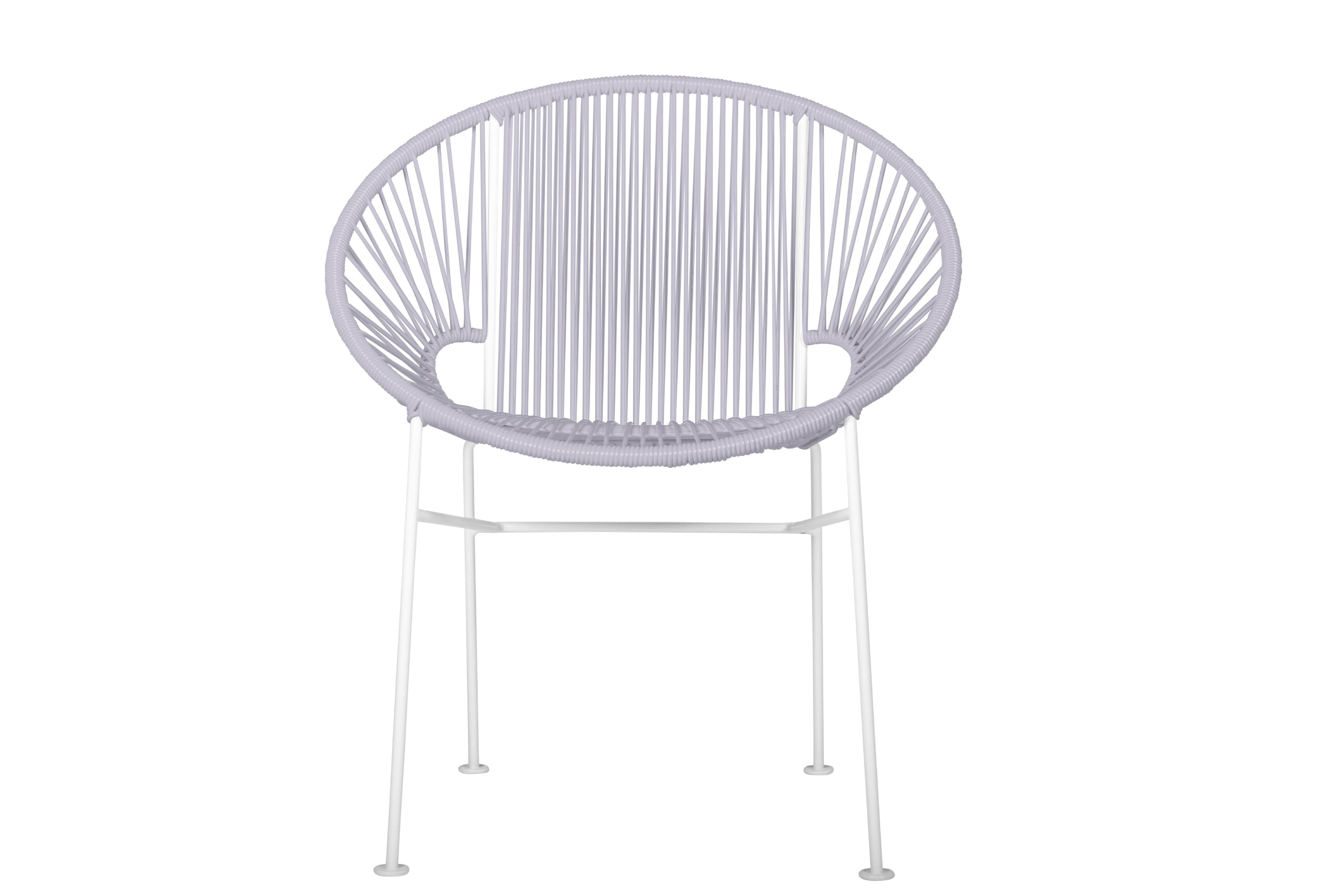 Concha Dining Chair featuring a durable powder-coated steel frame and colorful vinyl cord design, perfect for dining or café settings.