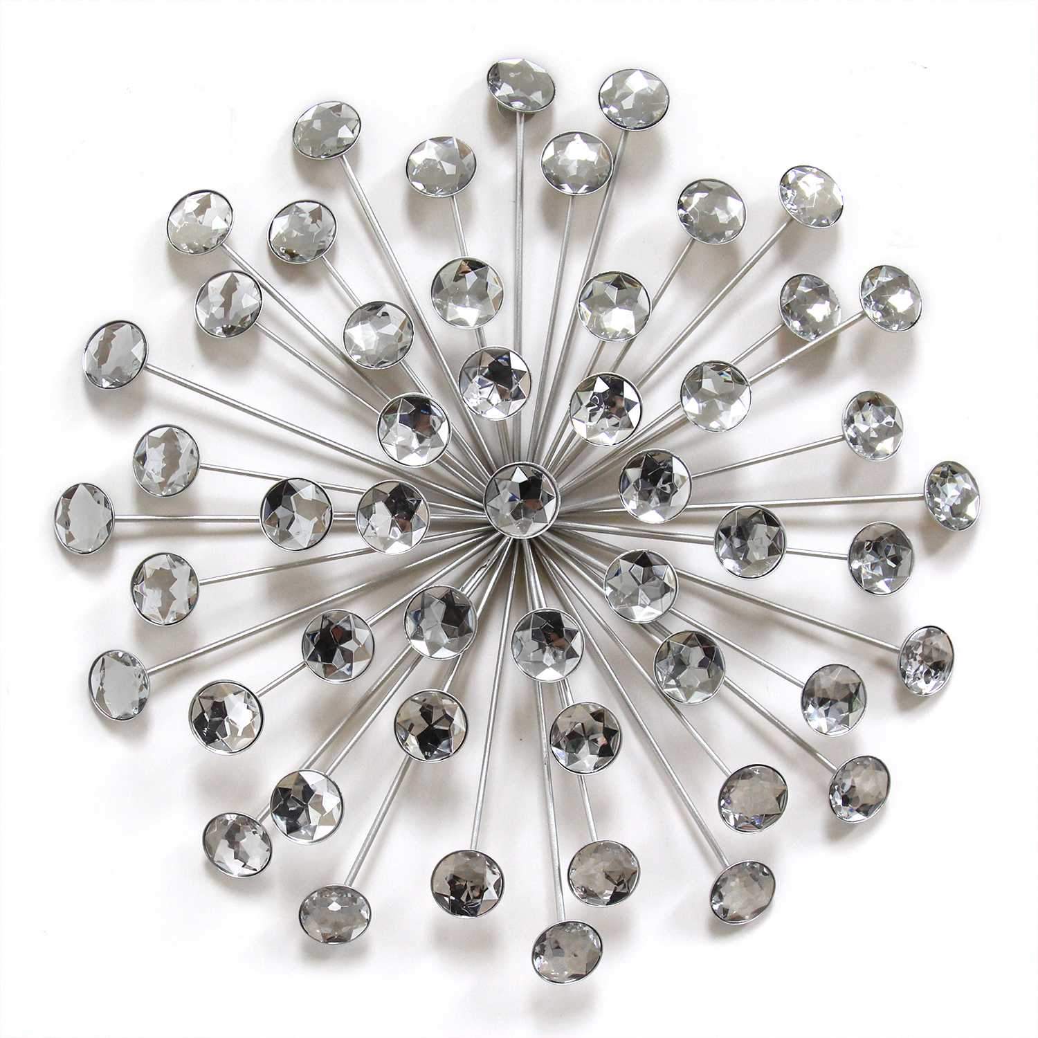 Contemporary Silver Bling Wall Decor featuring a burst design with large crystal beads on a silver-finished metal background.