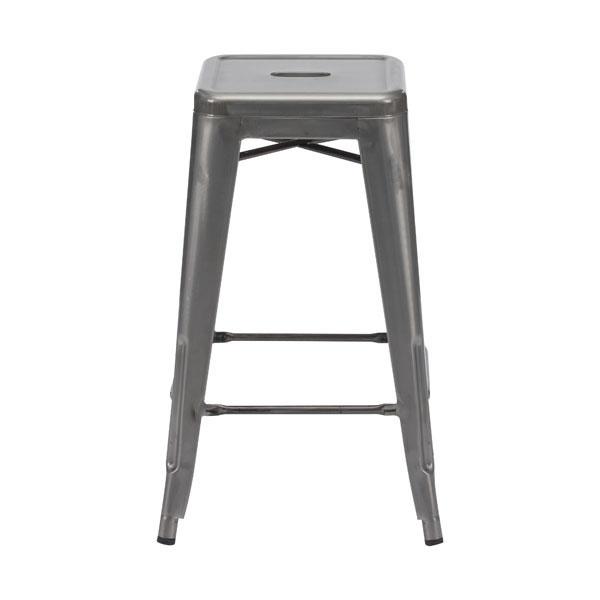 Set of two gunmetal counter stools made of durable powder-coated steel, featuring a sleek and modern design suitable for various interiors.