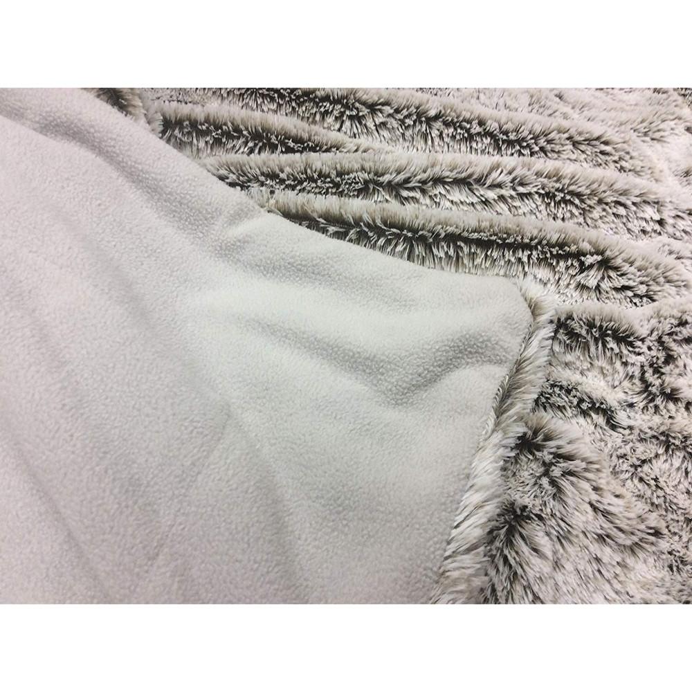 Cozy Gray Faux Fur Throw Blanket draped elegantly over a sofa, showcasing its luxurious texture and neutral color.