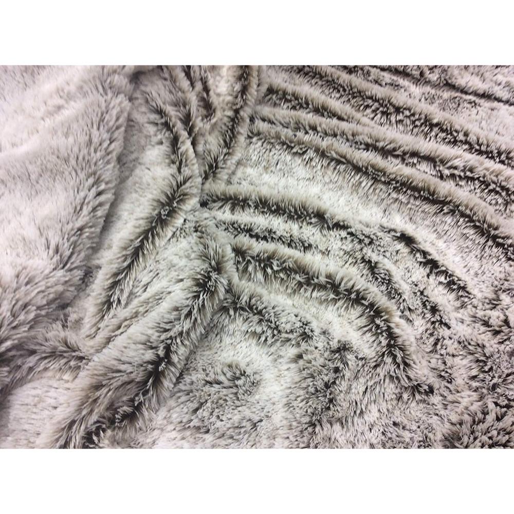 Cozy Gray Faux Fur Throw Blanket draped elegantly over a sofa, showcasing its luxurious texture and neutral color.