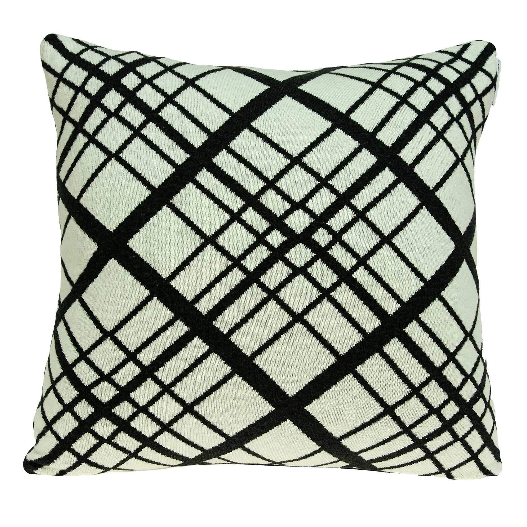 Crossover White & Black Pillow showcasing a stylish design with a soft cotton texture, perfect for home decor.