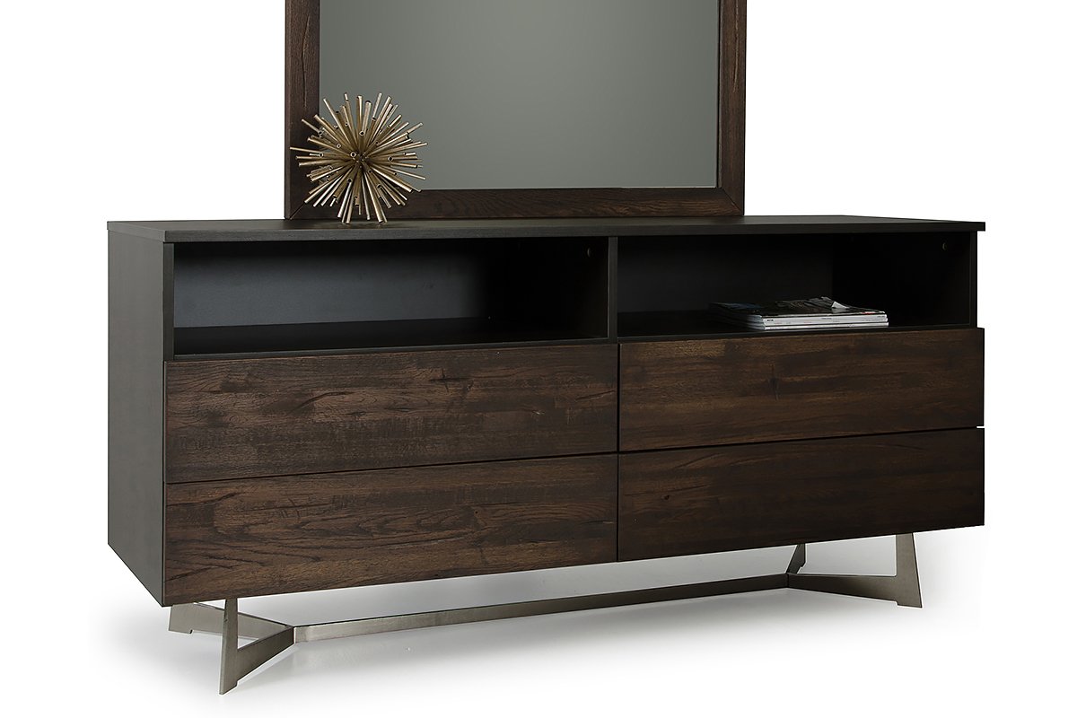 Dark Aged Oak Dresser with four drawers, showcasing a stylish design suitable for living rooms or bedrooms.