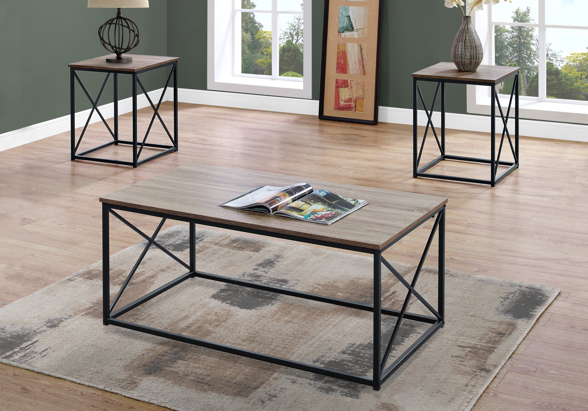 Dark taupe black metal table set featuring three stylish tables, perfect for enhancing living room decor.