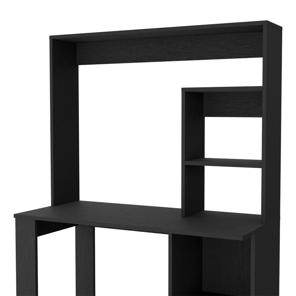 Desk Ryndon in black wengue finish featuring a hutch and five shelves, designed for modern workspaces.