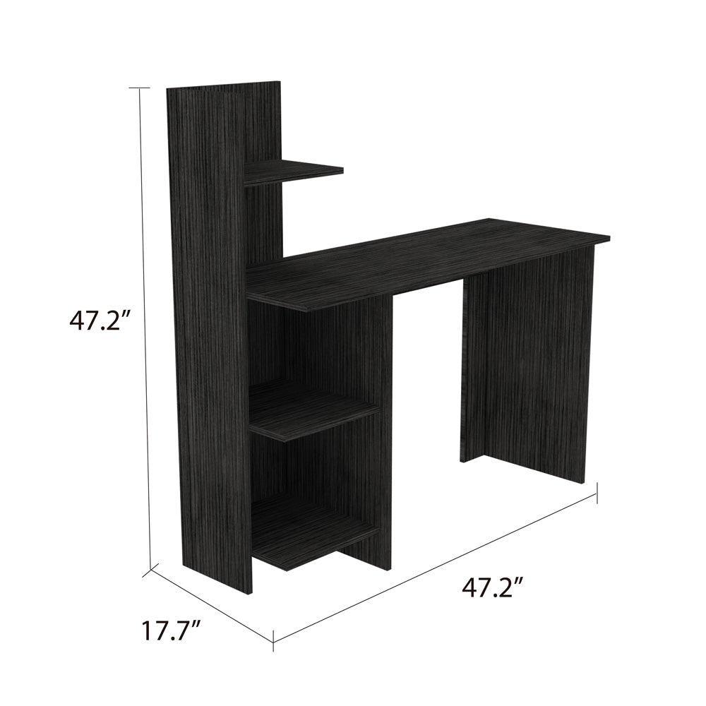 Modern Desk Wichita with four shelves in smokey oak finish, ideal for home office use.