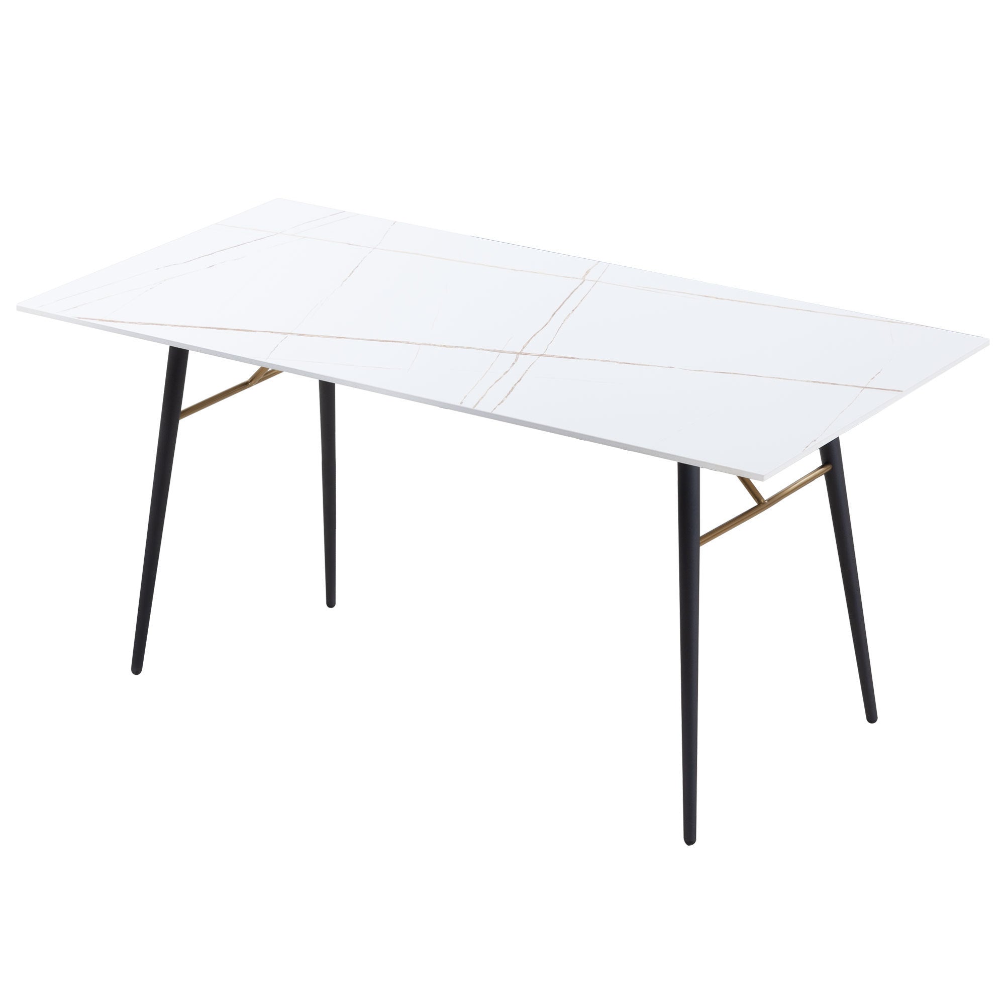 Elegant white porcelain dining table with metal legs, suitable for 4-8 persons, showcasing a modern design.