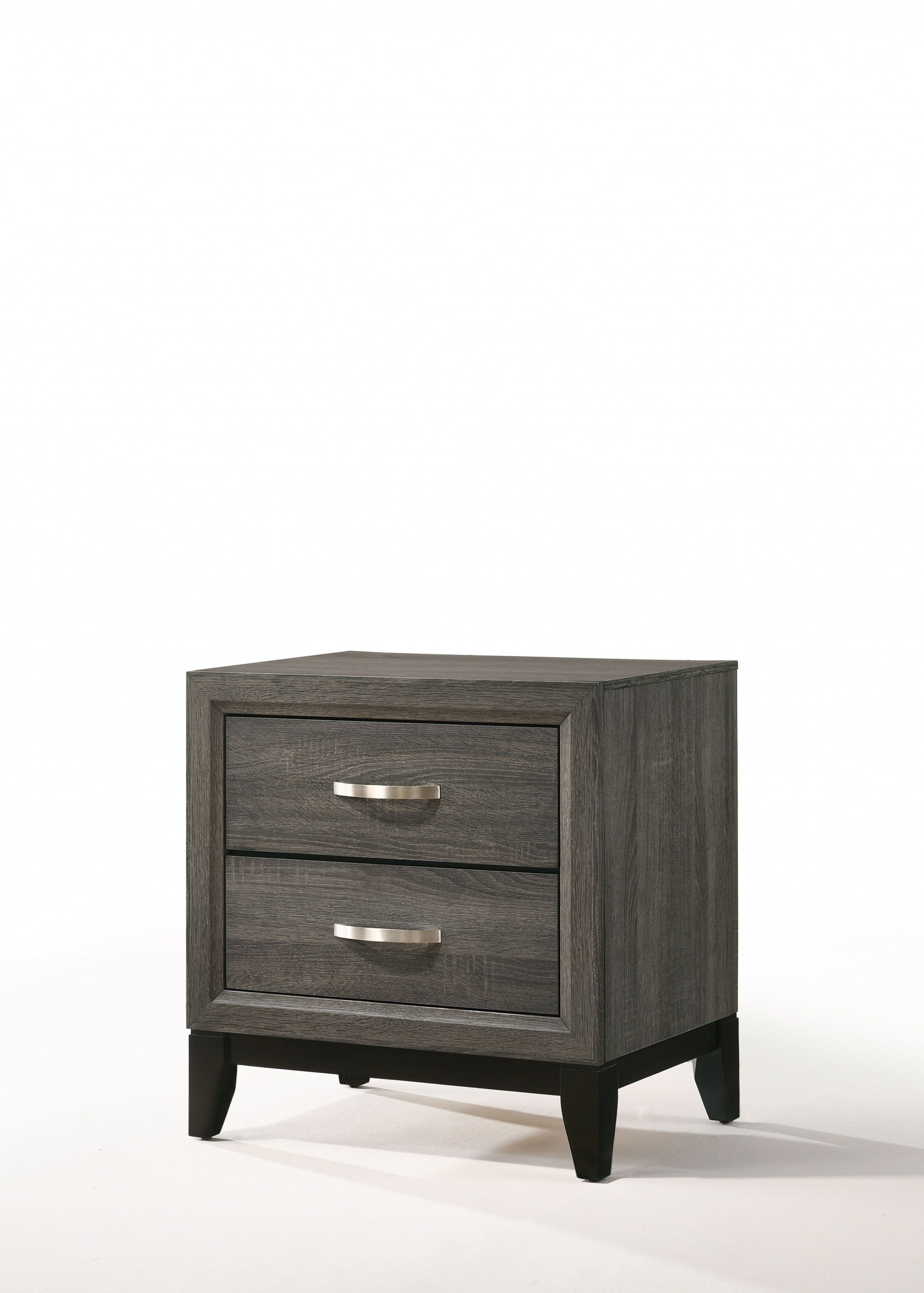 Stylish Distressed Gray Nightstand with two wooden drawers and a rectangular top, perfect for bedroom decor.