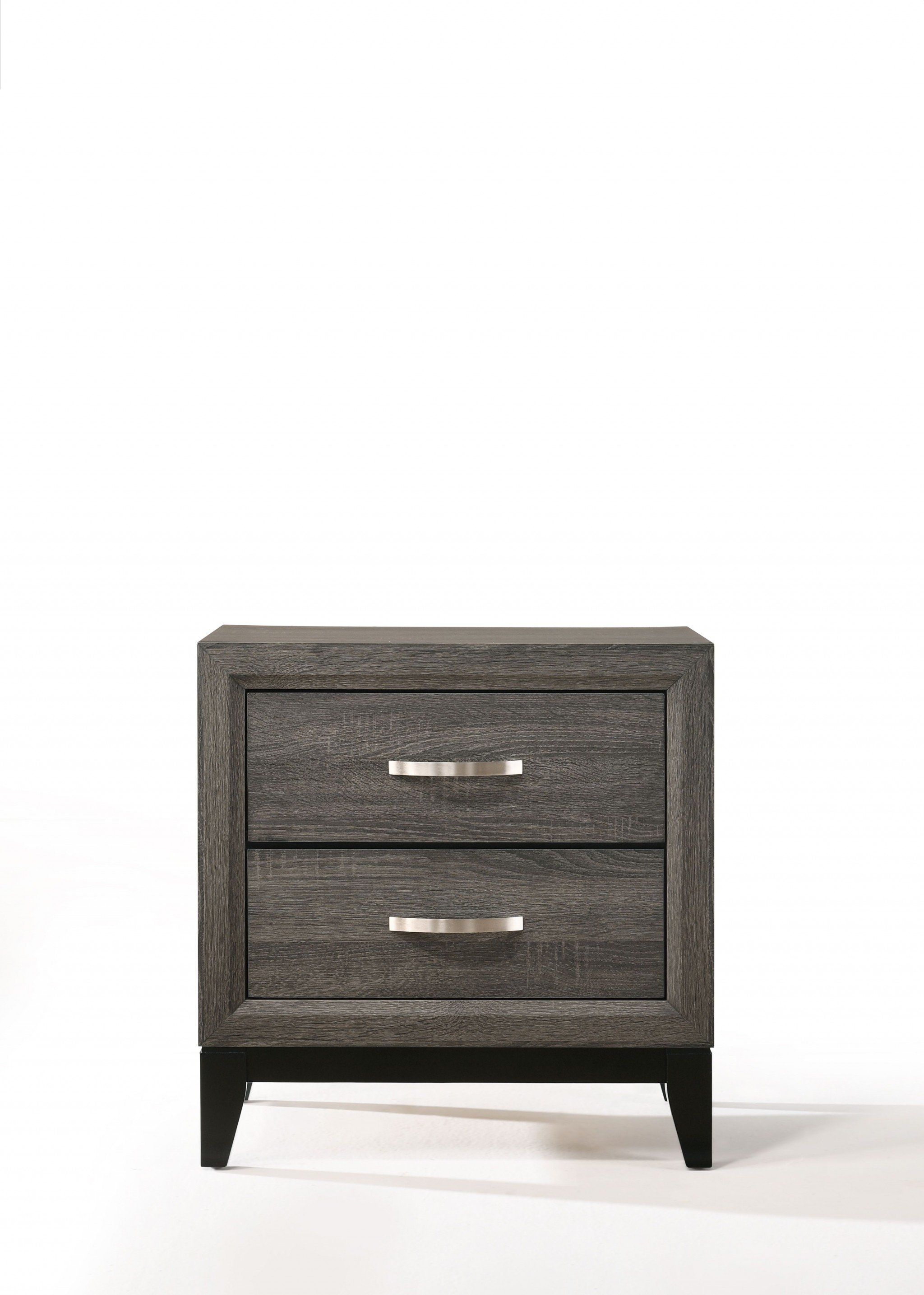 Stylish Distressed Gray Nightstand with two wooden drawers and a rectangular top, perfect for bedroom decor.