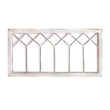 Distressed white metal and wood framed wall art featuring a geometric Y design, perfect for rustic home decor.