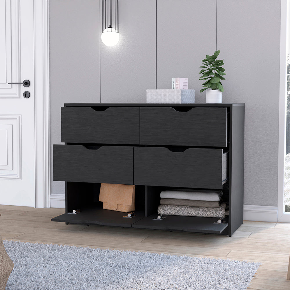 Elegant Dresser Curio with four drawers and black wengue finish, ideal for bedroom organization.