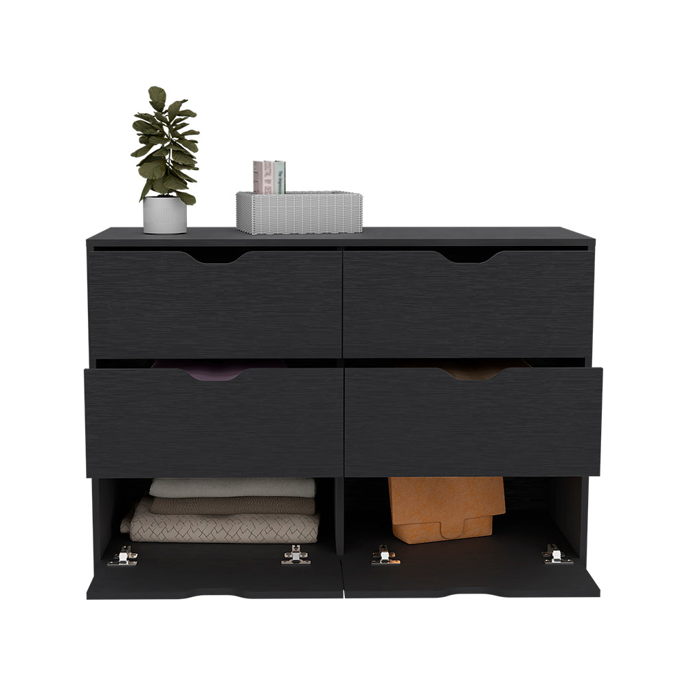 Elegant Dresser Curio with four drawers and black wengue finish, ideal for bedroom organization.