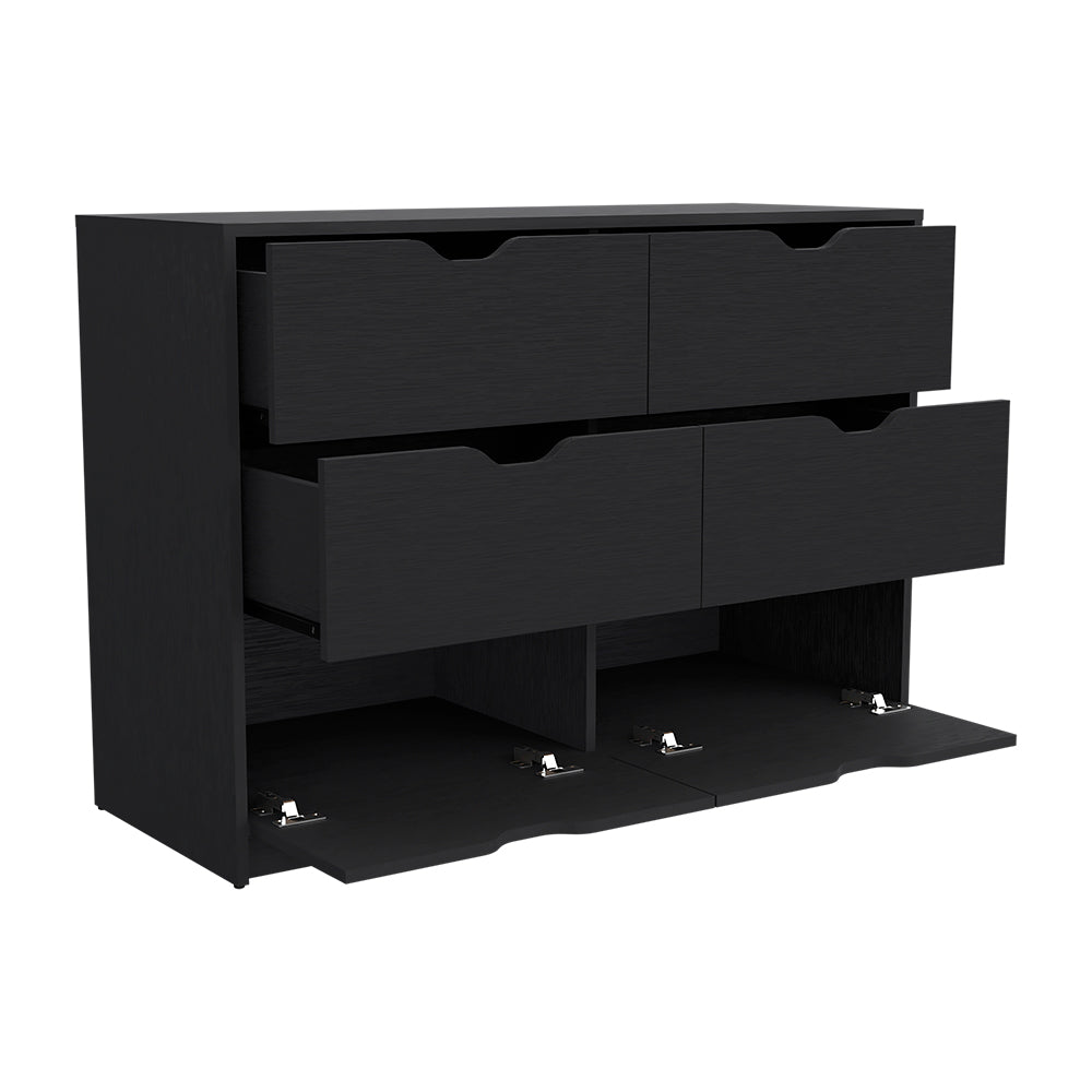 Elegant Dresser Curio with four drawers and black wengue finish, ideal for bedroom organization.