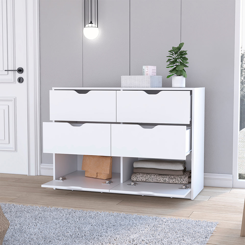 Elegant Dresser Curio with four drawers and a white finish, perfect for bedroom organization.