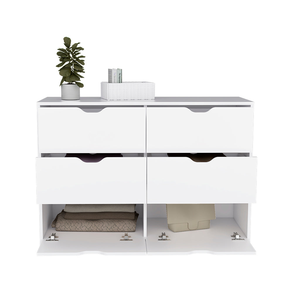 Elegant Dresser Curio with four drawers and a white finish, perfect for bedroom organization.