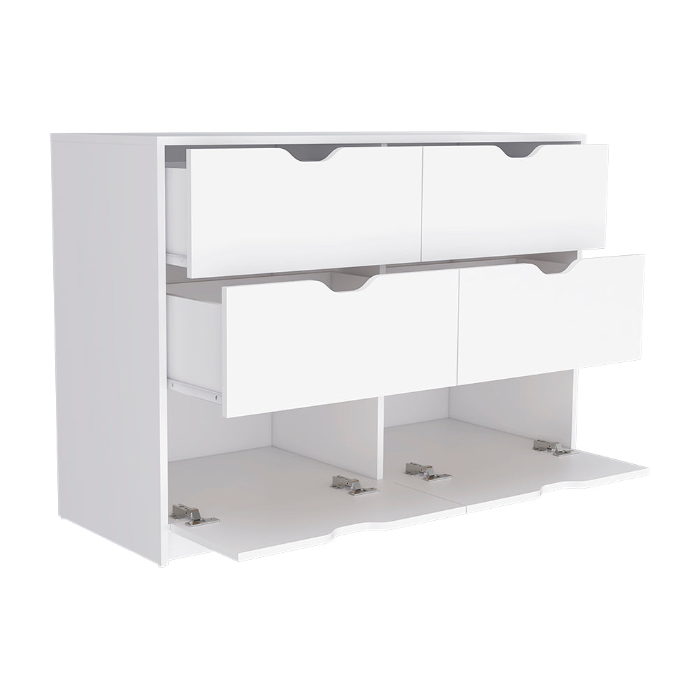 Elegant Dresser Curio with four drawers and a white finish, perfect for bedroom organization.