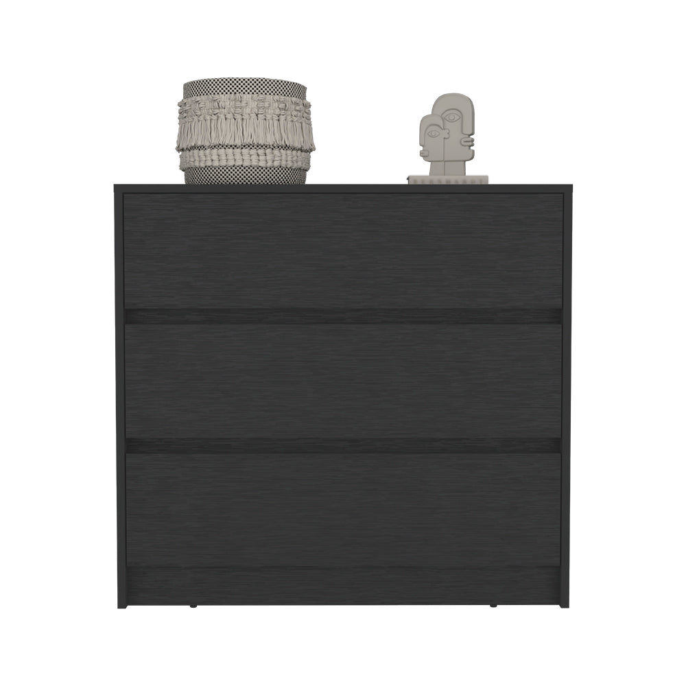 Dresser Maldus with three drawers in a sleek black wengue finish, ideal for bedroom organization.