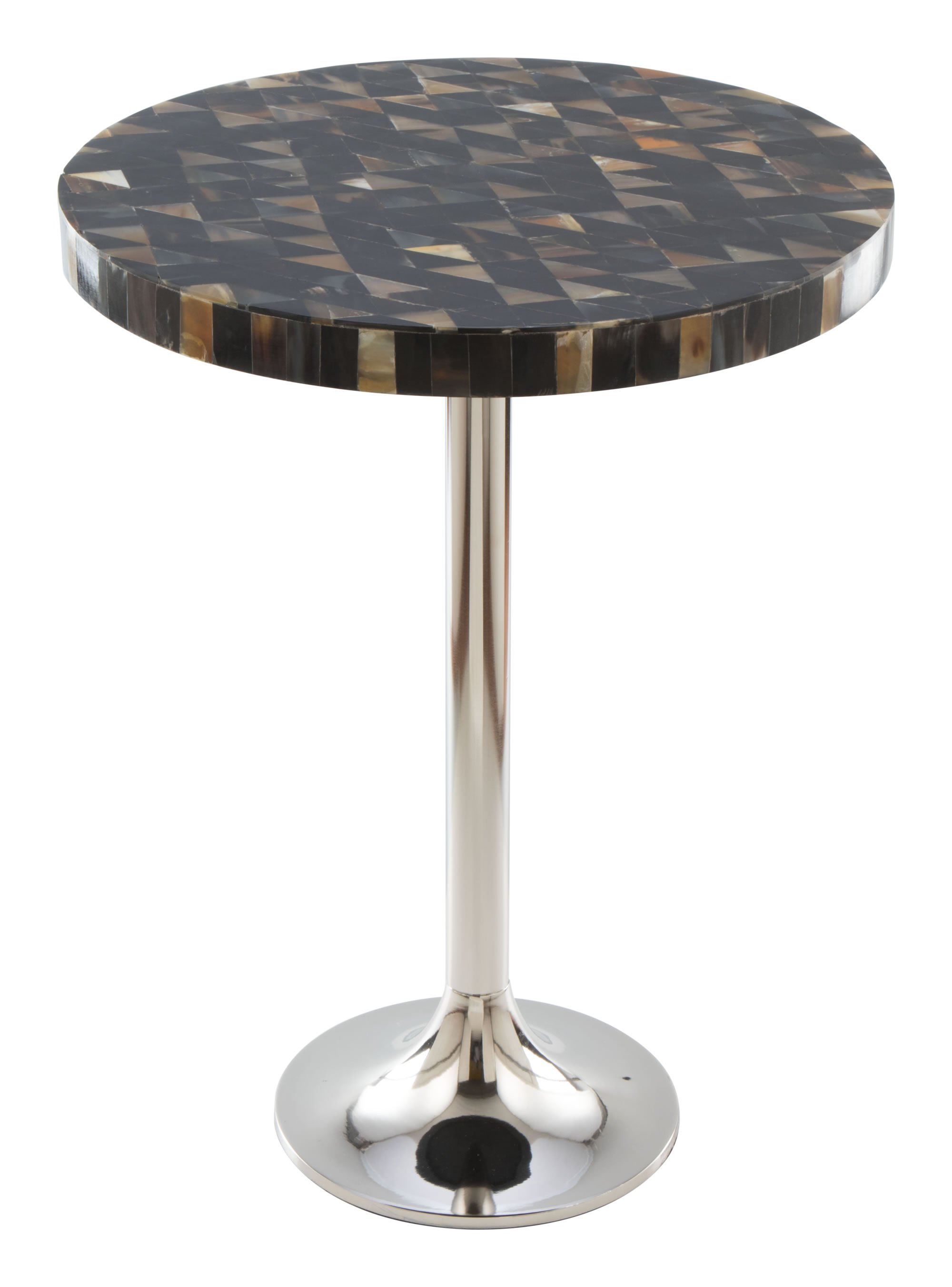 Earth Tones Marble Check and Aluminum Side Table featuring a dark marble top and sleek aluminum base, perfect for modern and traditional decor.